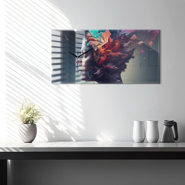 Glass wall clock rectangular Emotions abstract woman
