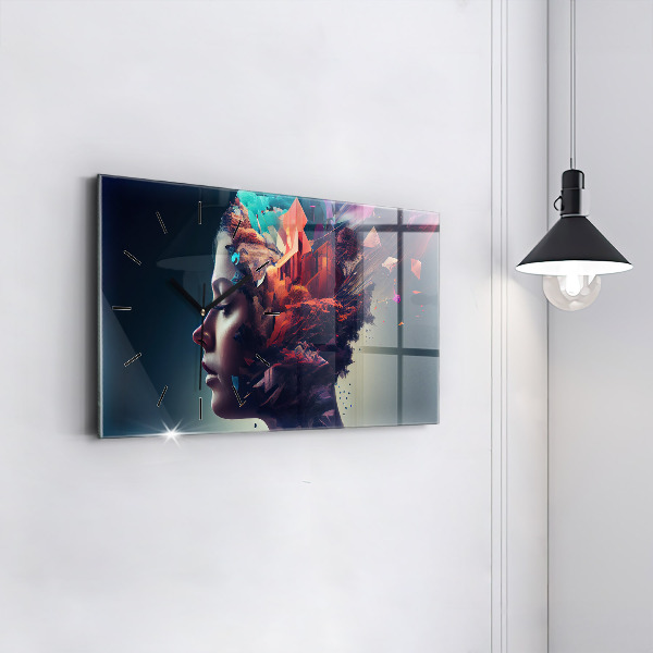Glass wall clock rectangular Emotions abstract woman