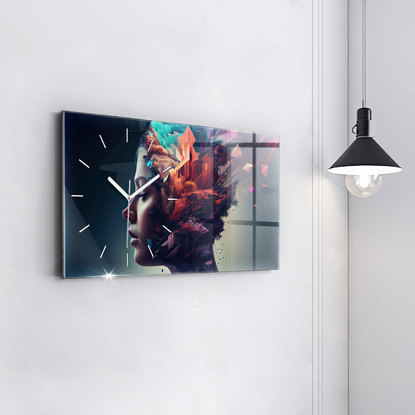 Glass wall clock rectangular Emotions abstract woman