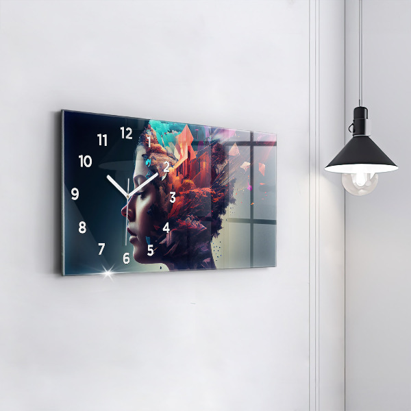 Glass wall clock rectangular Emotions abstract woman