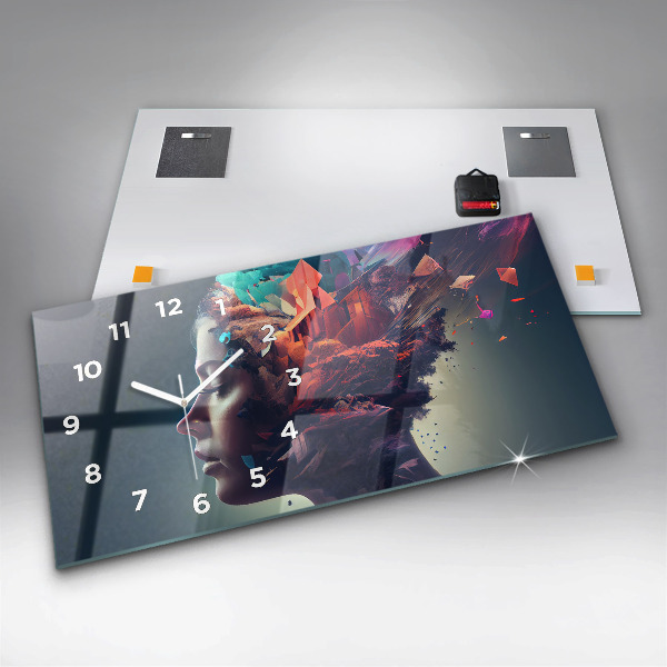 Glass wall clock rectangular Emotions abstract woman