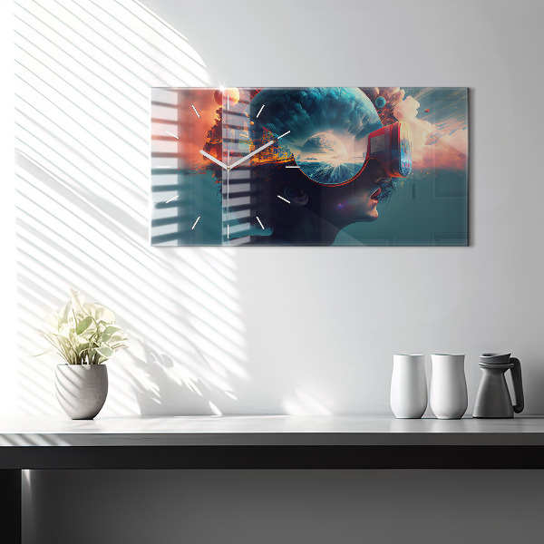 Glass wall clock rectangular Futuristic Virtual World