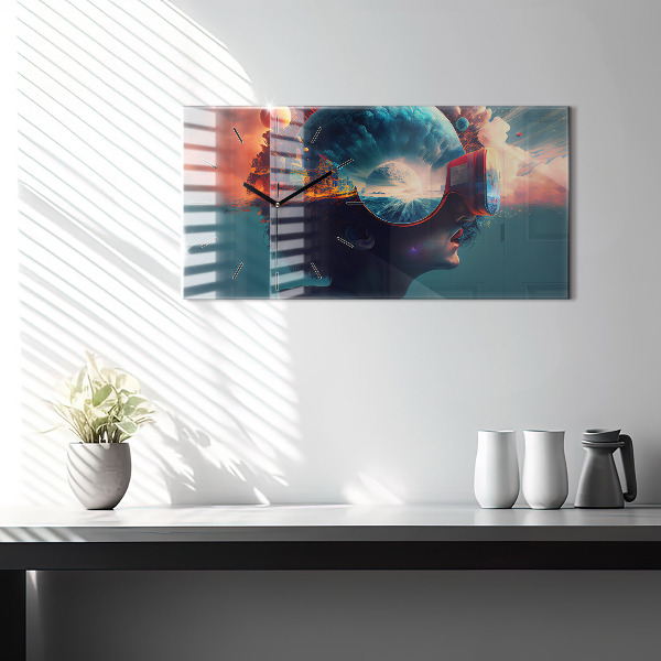 Glass wall clock rectangular Futuristic Virtual World