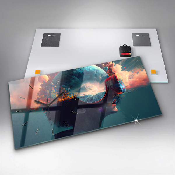 Glass wall clock rectangular Futuristic Virtual World