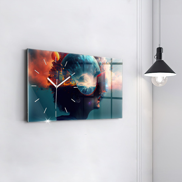 Glass wall clock rectangular Futuristic Virtual World