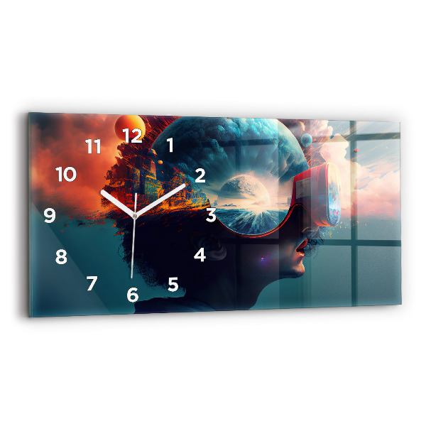 Glass wall clock rectangular Futuristic Virtual World