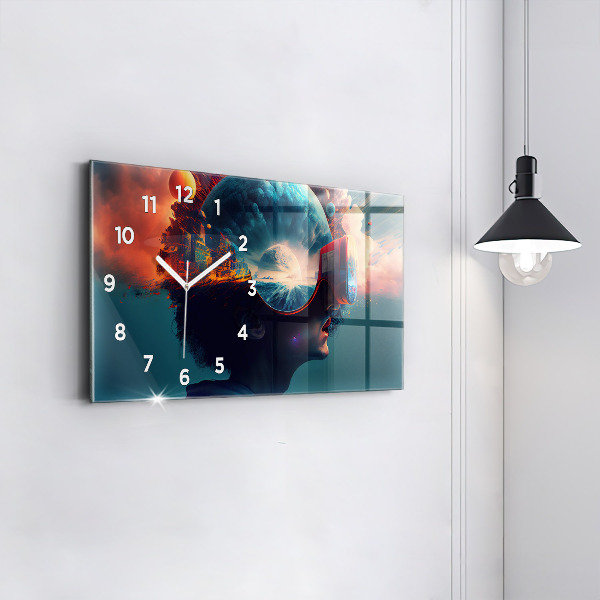 Glass wall clock rectangular Futuristic Virtual World