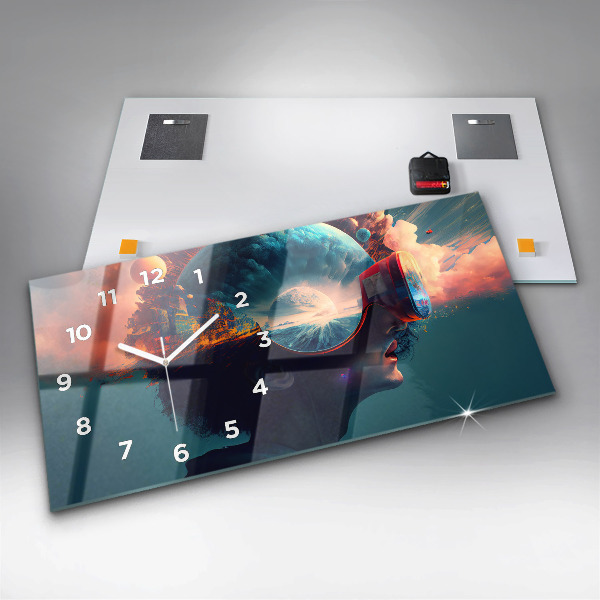Glass wall clock rectangular Futuristic Virtual World
