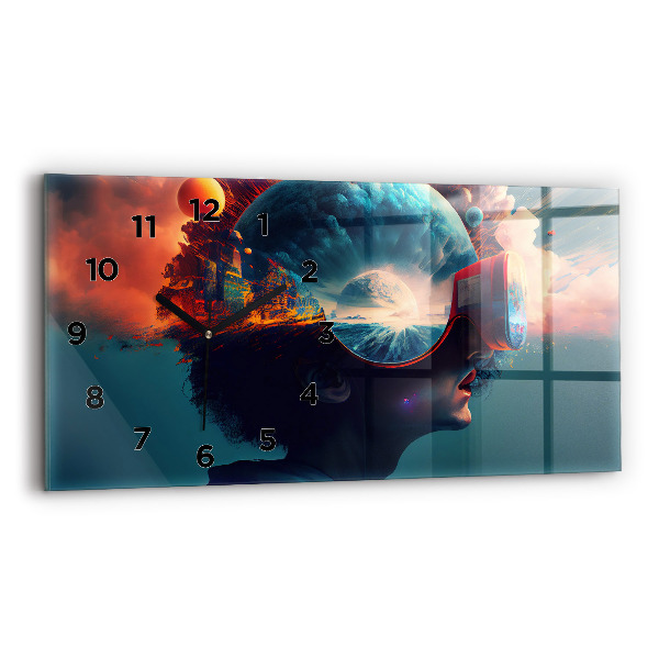 Glass wall clock rectangular Futuristic Virtual World
