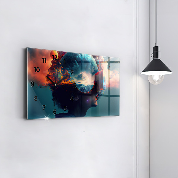 Glass wall clock rectangular Futuristic Virtual World