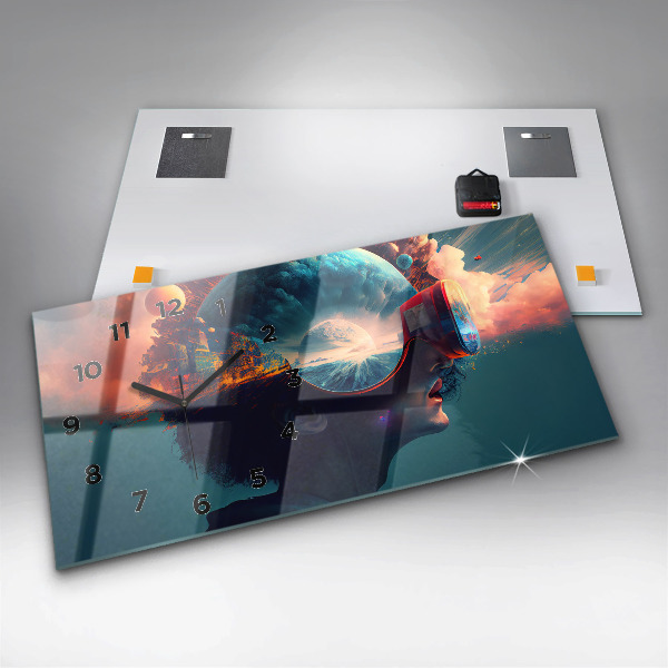 Glass wall clock rectangular Futuristic Virtual World