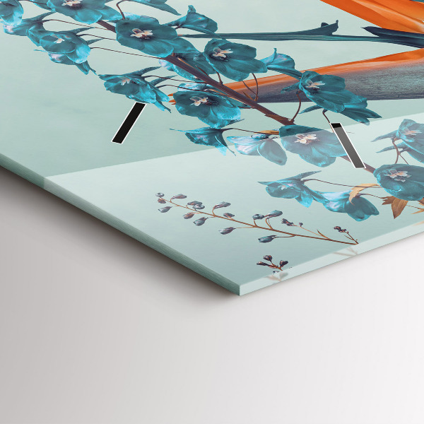 Glass wall clock rectangular Woman with flowers