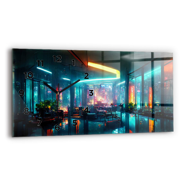 Glass wall clock rectangular Cyberpunk style city