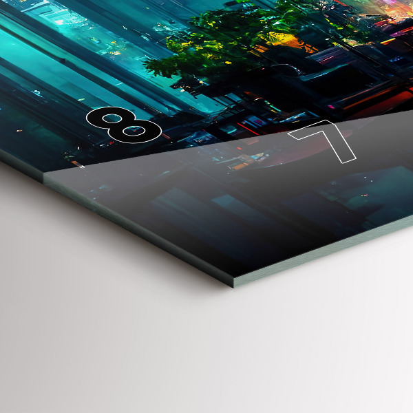 Glass wall clock rectangular Cyberpunk style city