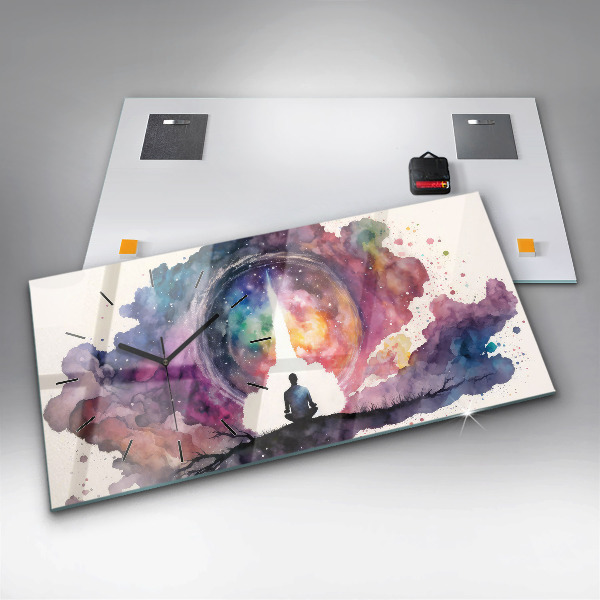 Glass wall clock rectangular Meditation lifestyle