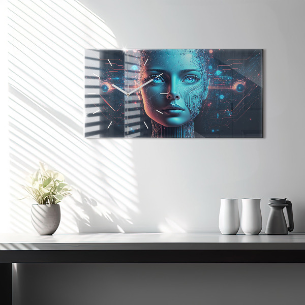 Glass wall clock rectangular Artificial intelligence