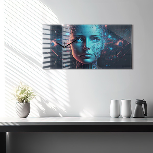 Glass wall clock rectangular Artificial intelligence