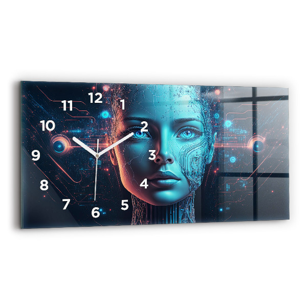 Glass wall clock rectangular Artificial intelligence