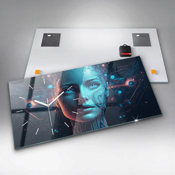 Glass wall clock rectangular Artificial intelligence