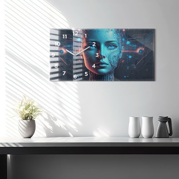 Glass wall clock rectangular Artificial intelligence