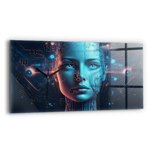 Glass wall clock rectangular Artificial intelligence