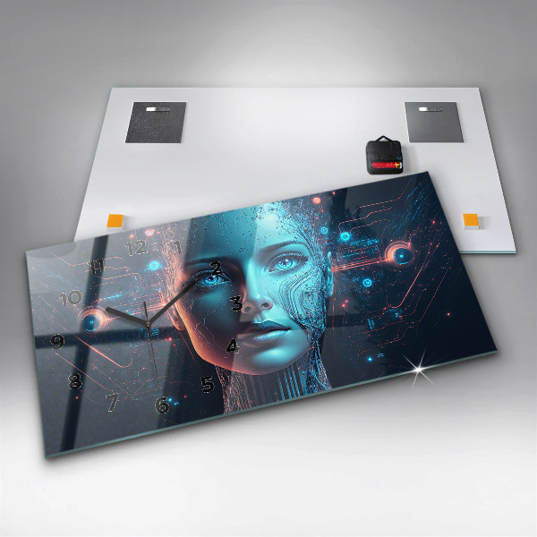 Glass wall clock rectangular Artificial intelligence