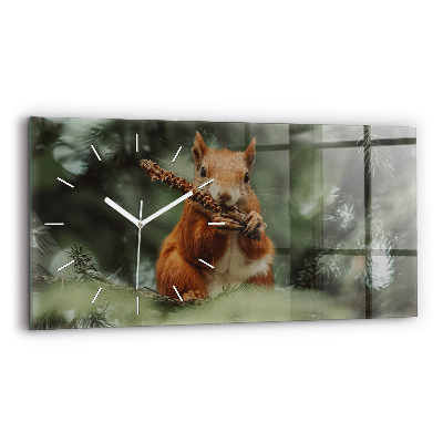 Glass wall clock rectangular Squirrel and wild nature