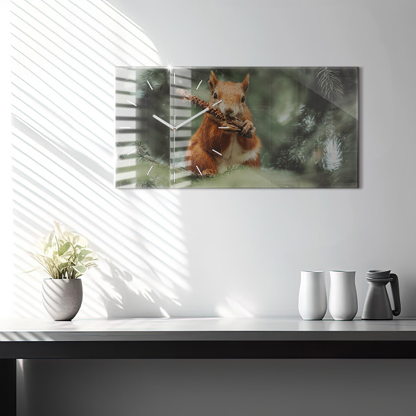 Glass wall clock rectangular Squirrel and wild nature
