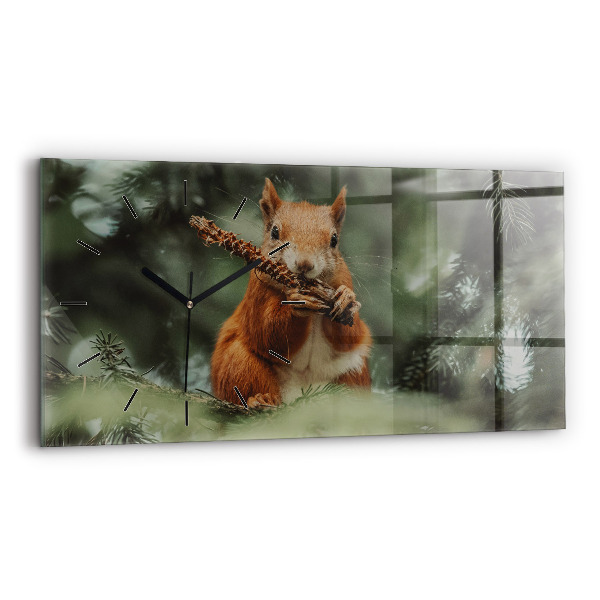 Glass wall clock rectangular Squirrel and wild nature