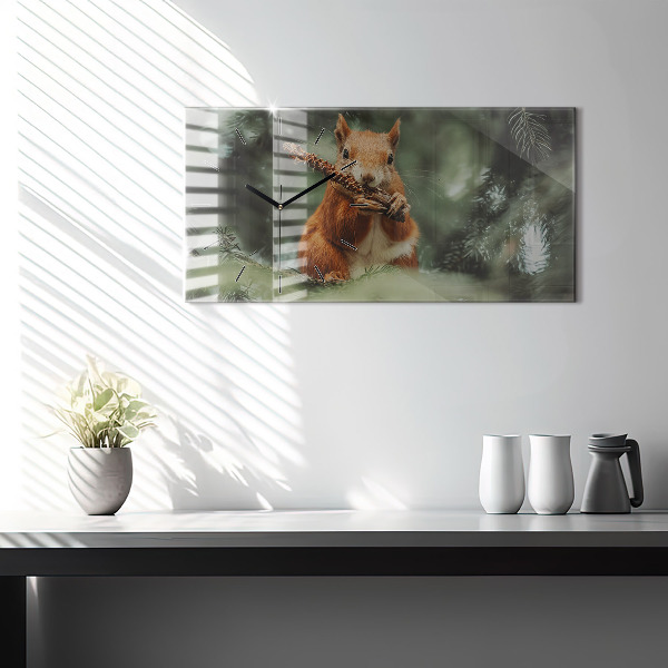Glass wall clock rectangular Squirrel and wild nature