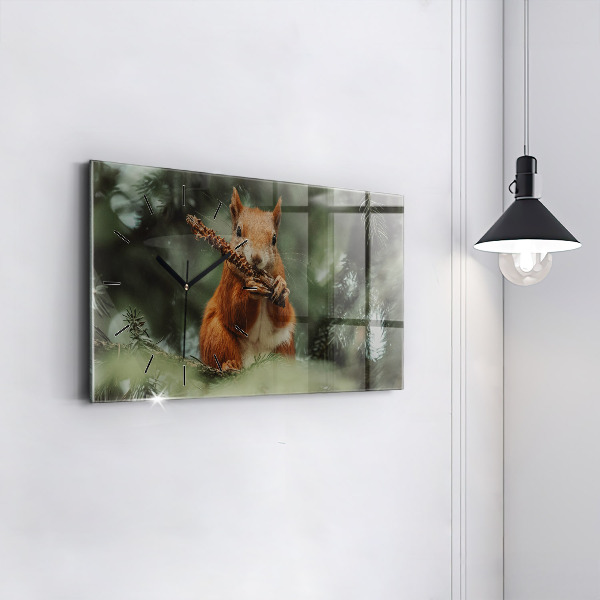 Glass wall clock rectangular Squirrel and wild nature