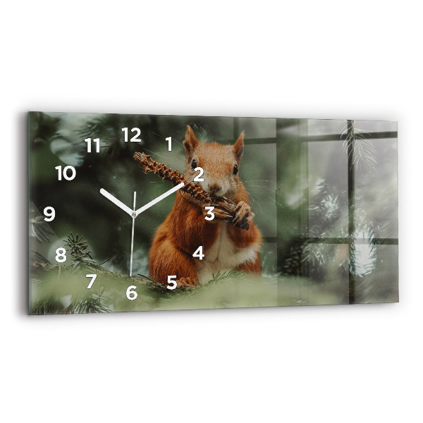 Glass wall clock rectangular Squirrel and wild nature
