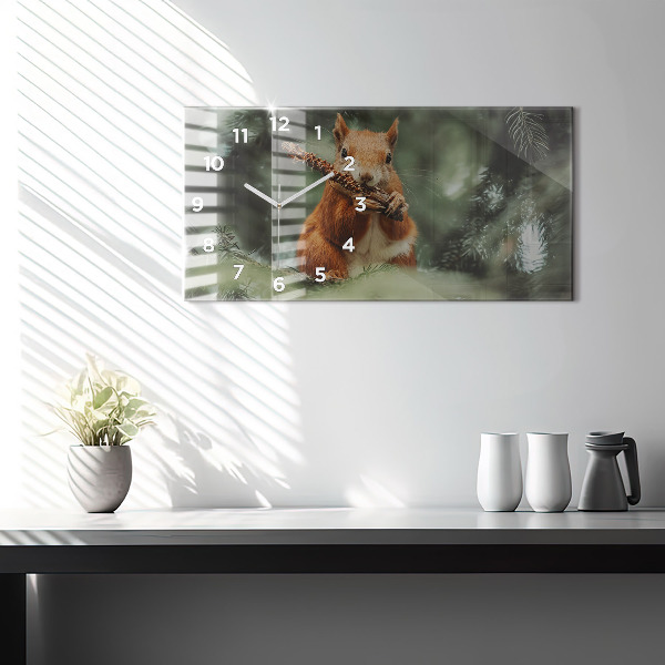 Glass wall clock rectangular Squirrel and wild nature