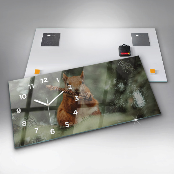 Glass wall clock rectangular Squirrel and wild nature