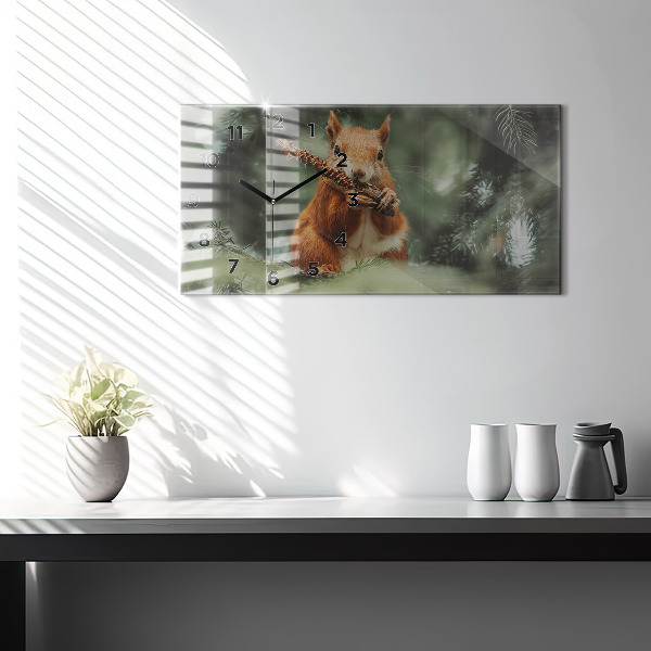 Glass wall clock rectangular Squirrel and wild nature