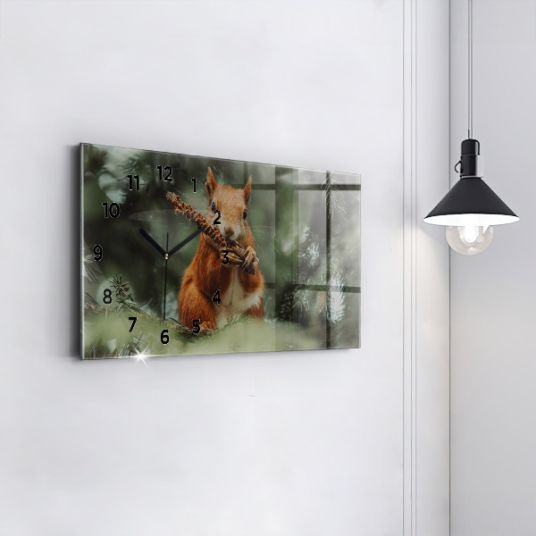 Glass wall clock rectangular Squirrel and wild nature
