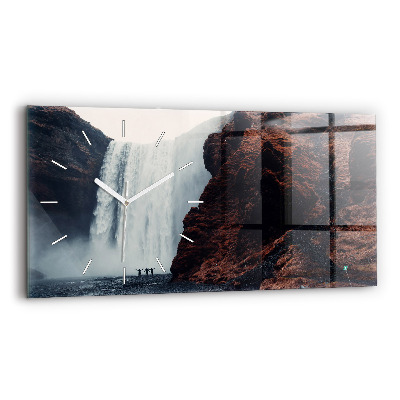 Glass wall clock rectangular Waterfall Iceland Landscape