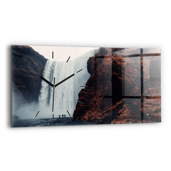 Glass wall clock rectangular Waterfall Iceland Landscape