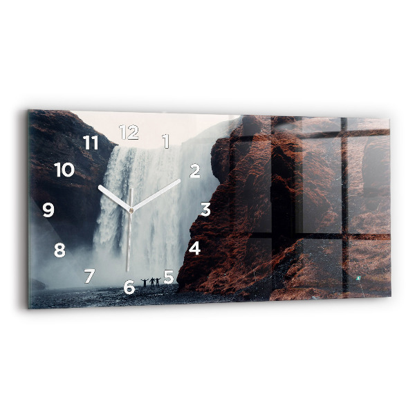 Glass wall clock rectangular Waterfall Iceland Landscape