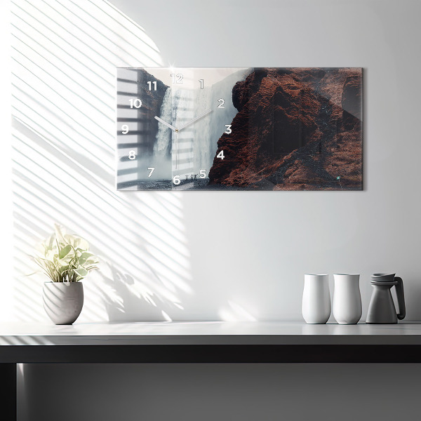 Glass wall clock rectangular Waterfall Iceland Landscape