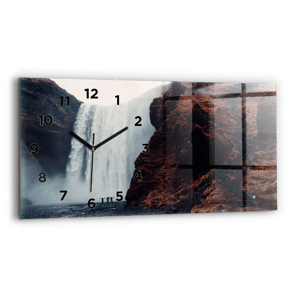 Glass wall clock rectangular Waterfall Iceland Landscape