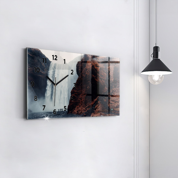 Glass wall clock rectangular Waterfall Iceland Landscape