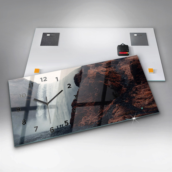 Glass wall clock rectangular Waterfall Iceland Landscape