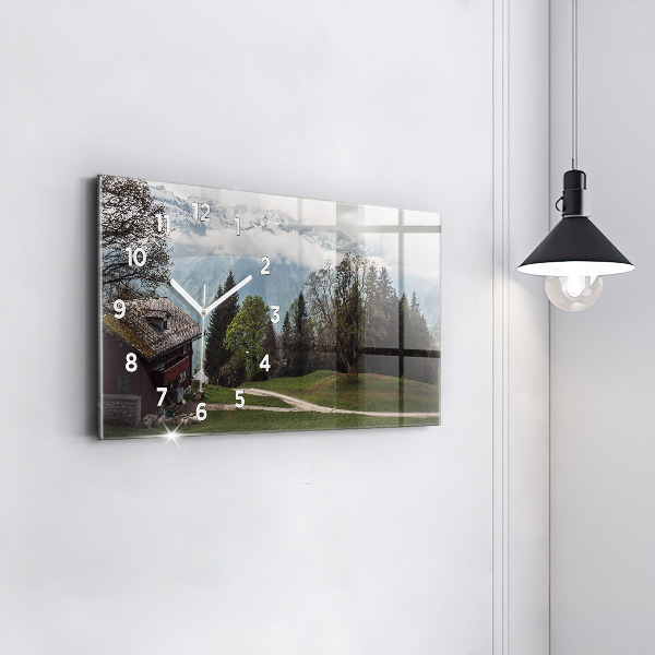 Glass wall clock rectangular Mountain view