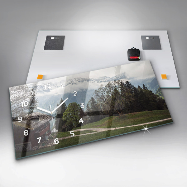 Glass wall clock rectangular Mountain view