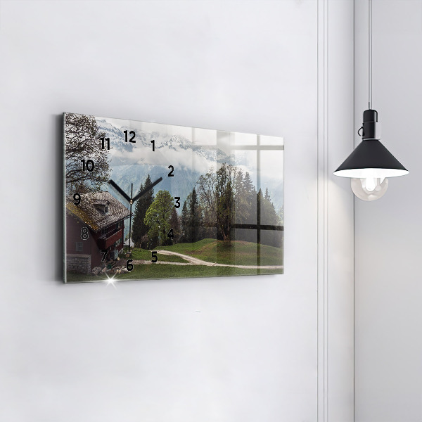 Glass wall clock rectangular Mountain view