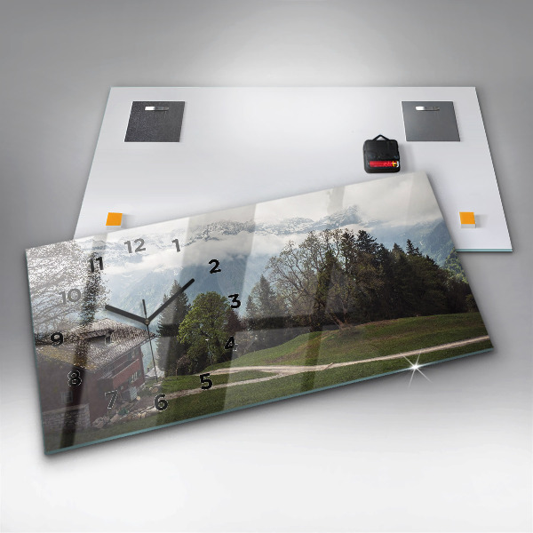 Glass wall clock rectangular Mountain view
