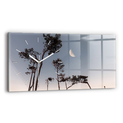 Glass wall clock rectangular Crescent and trees