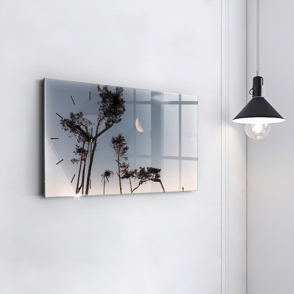 Glass wall clock rectangular Crescent and trees