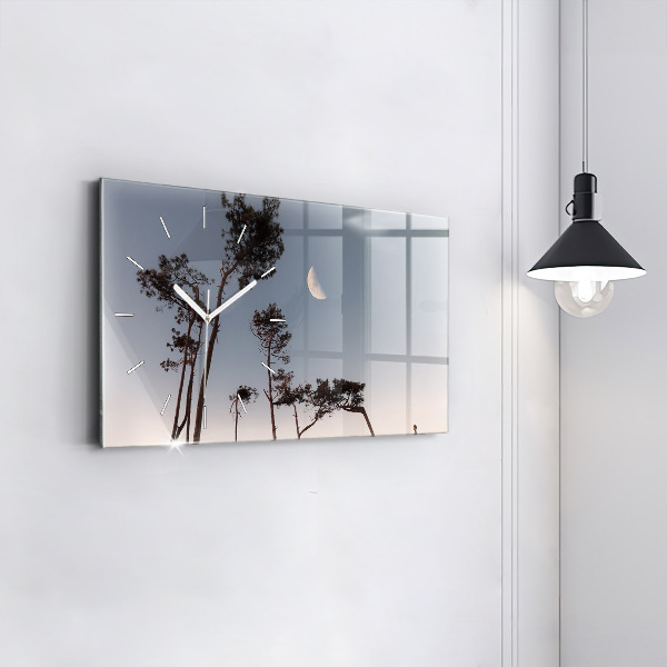 Glass wall clock rectangular Crescent and trees